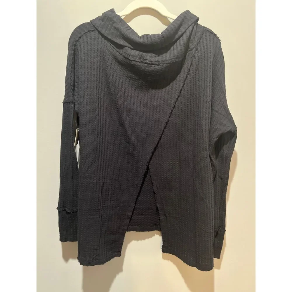 Free People Womens XS Long Black Split‎ Back Long Sleeve MSRP $88 100%Cotton